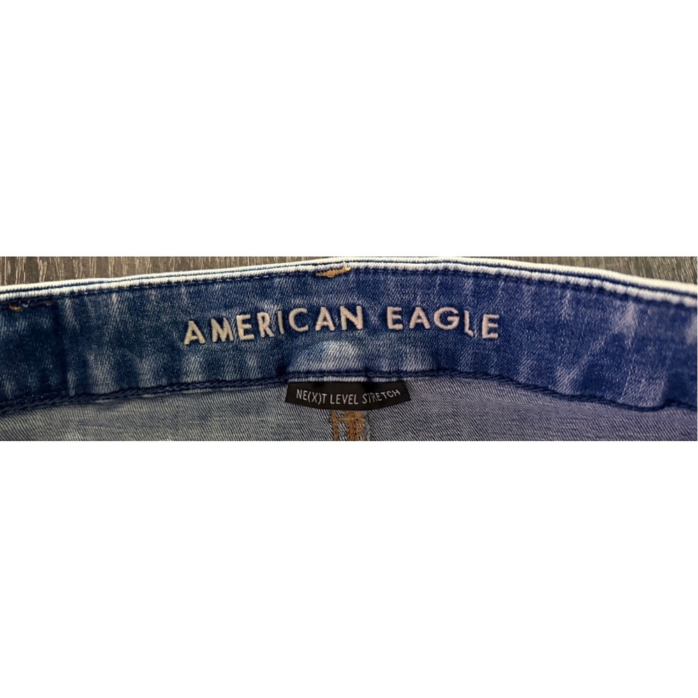 American Eagle Dark‎  Wash Distressed Denim Shorts High Rise Cutoff Women 0 Y2K - Picture 4 of 7